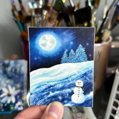 full moon snowman vinyl sticker