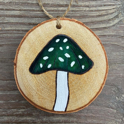 Wood Burned Mushroom Ornament by Green Artist