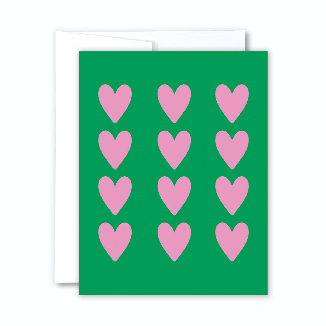 Pink Heart Pattern Greeting Card Love Cards Green Artist Designs pink-heart-pattern-greeting-card-love-cards-green-artist-designs