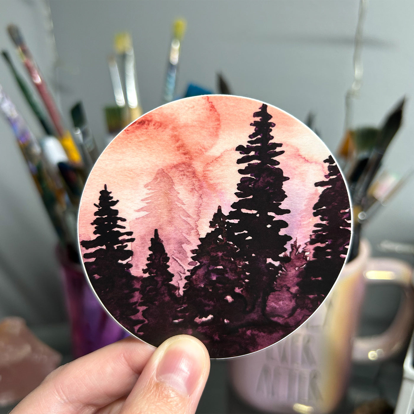 Boho Watercolor Forest Vinyl Sticker