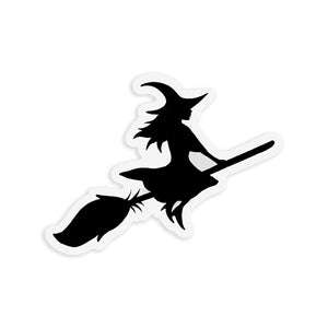 Clear Witch On Broomstick Vinyl Sticker