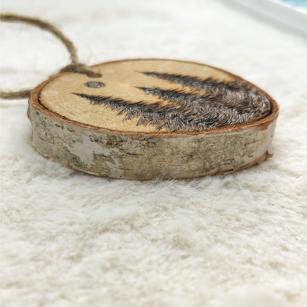 Wood Burned Forest Moon Ornament