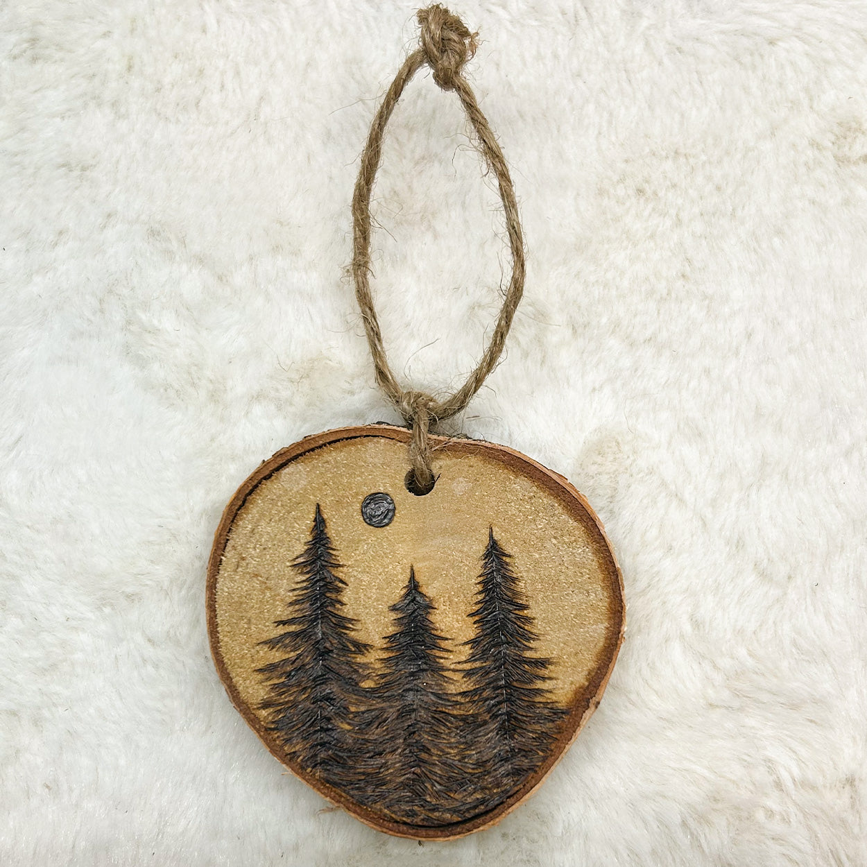 Wood Burned Forest Moon Ornament