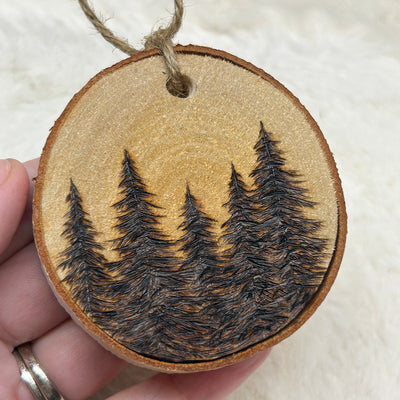 Wood Burned Pine Tree Forest Ornament