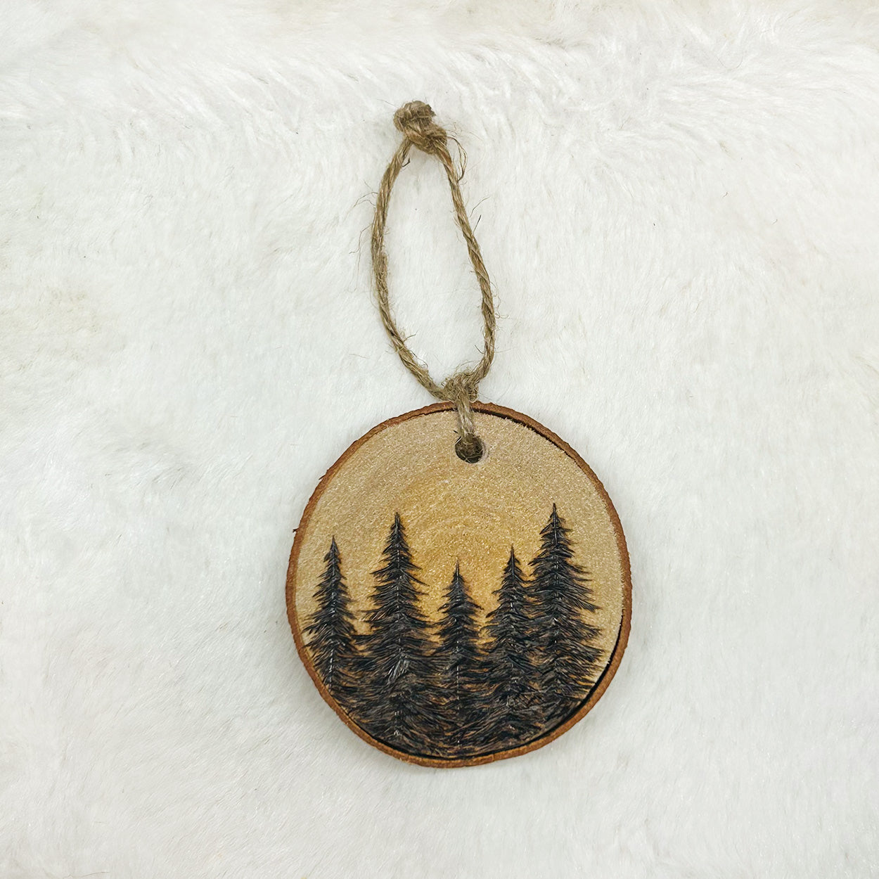 Wood Burned Pine Tree Forest Ornament