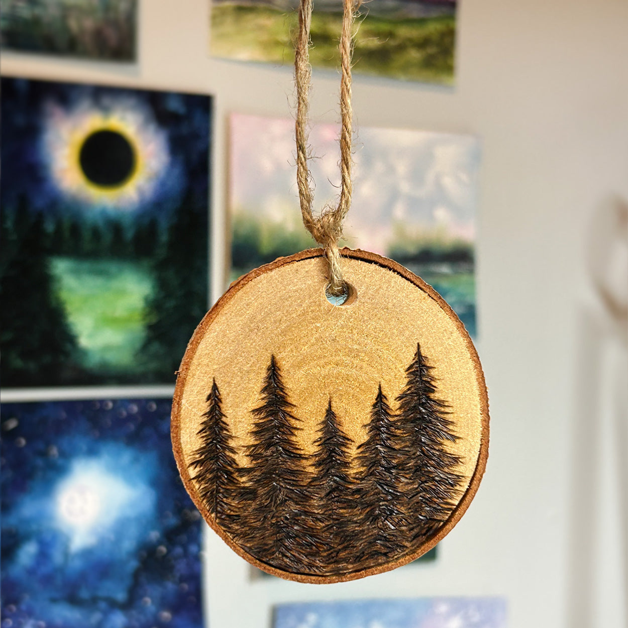 Wood Burned Pine Tree Forest Ornament