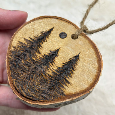 Wood Burned Forest Moon Ornament