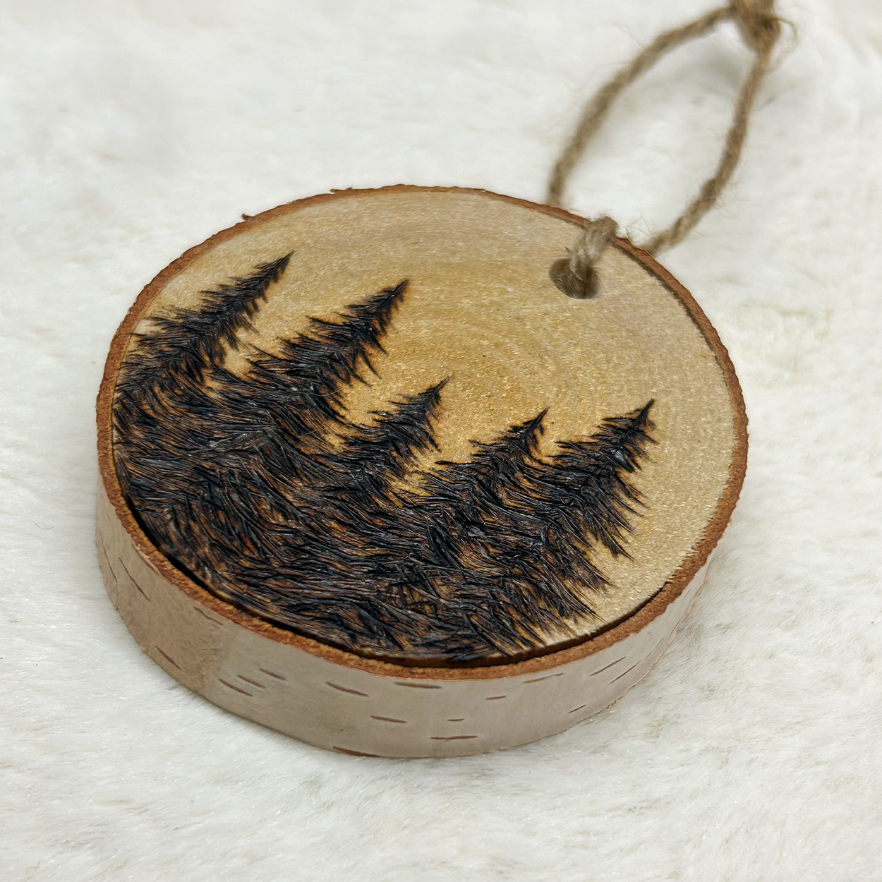 Wood Burned Pine Tree Forest Ornament