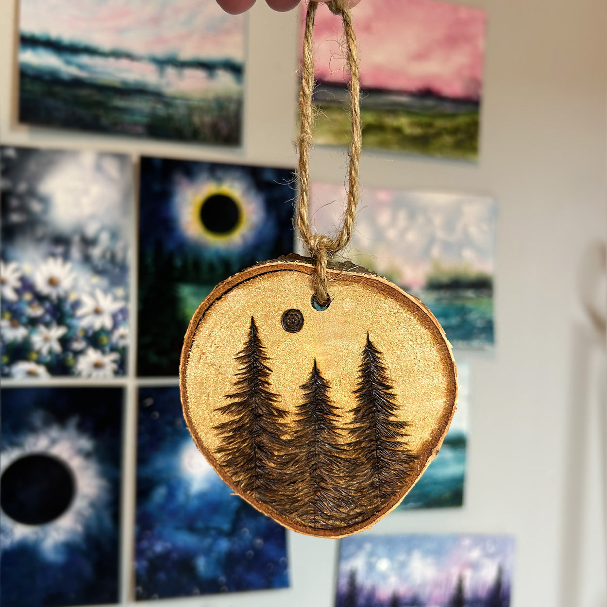 Wood Burned Forest Moon Ornament