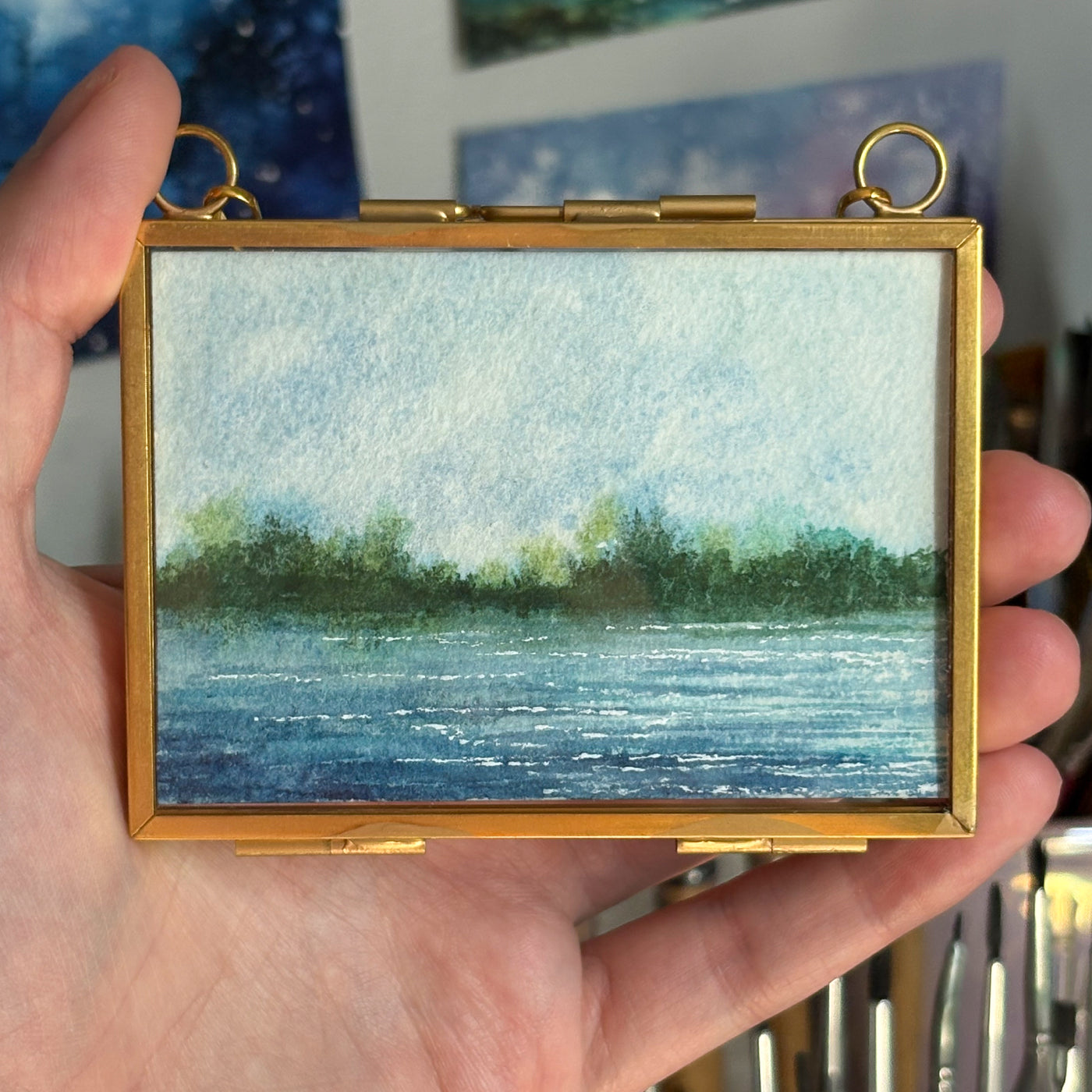 Original Watercolor In Floating Gold Frame #09