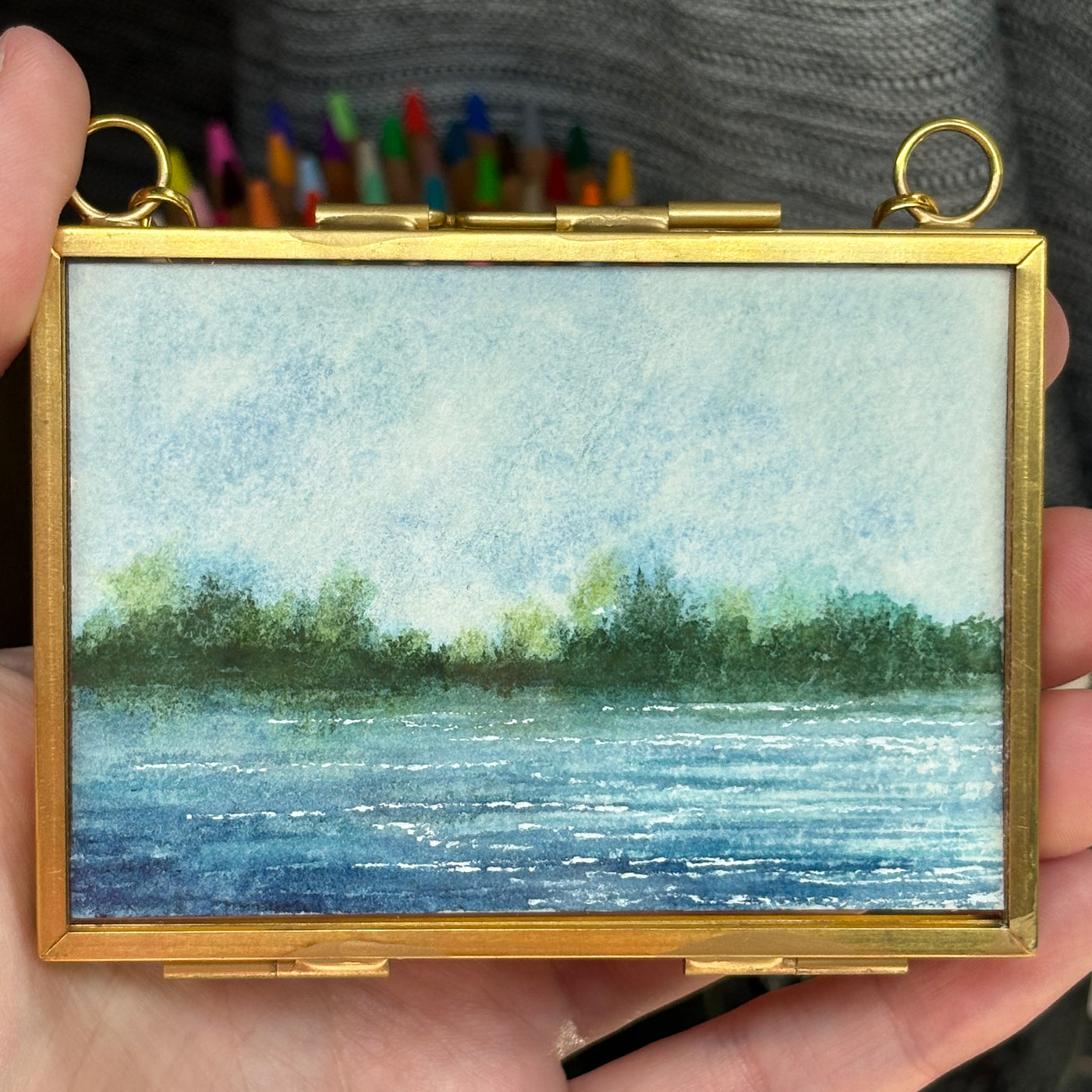 Original Watercolor In Floating Gold Frame #09