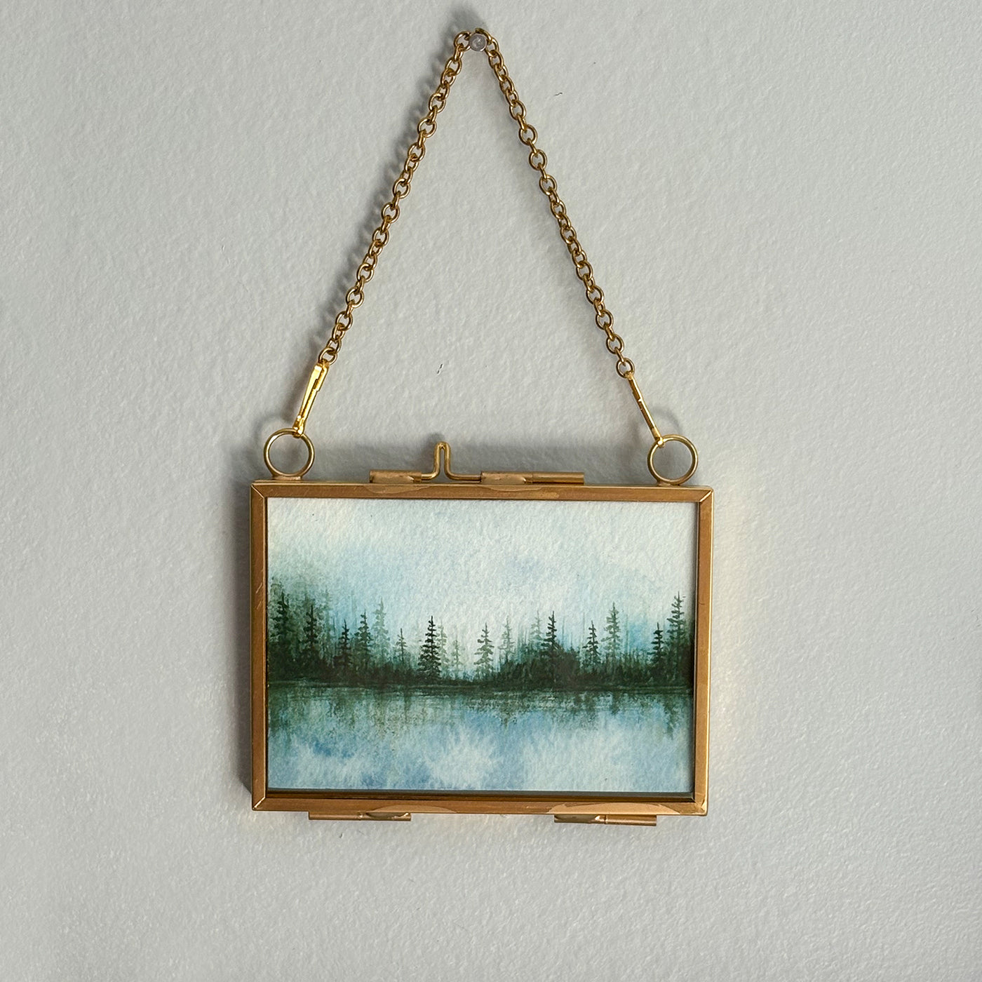 Original Watercolor In Floating Gold Frame #02
