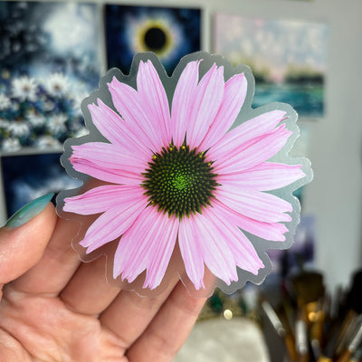 Clear Light Pink Coneflower Vinyl Sticker