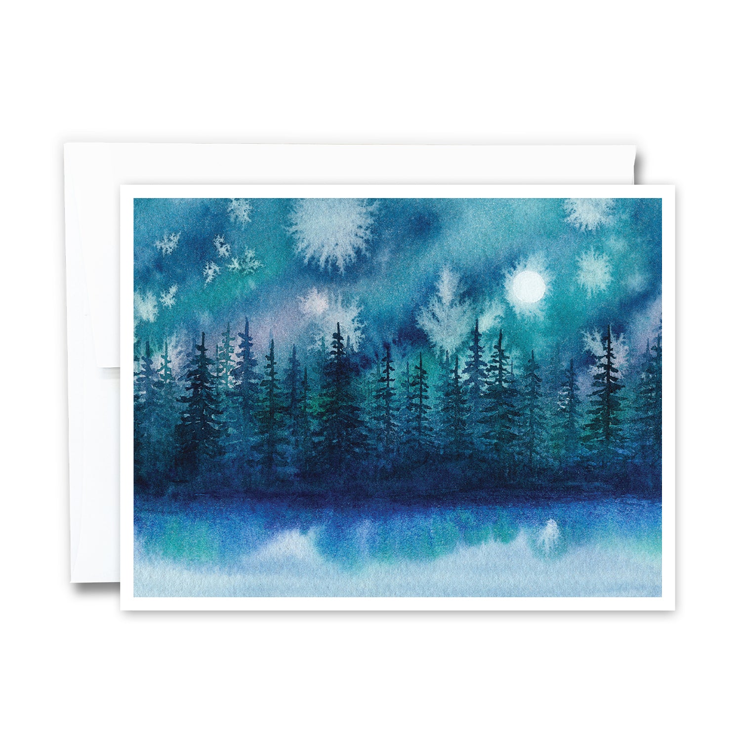 Moonlit Evergreens Notecard – Green Artist Designs