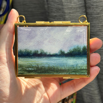 Original Watercolor In Floating Gold Frame #01