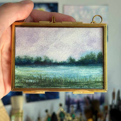 Original Watercolor In Floating Gold Frame #01