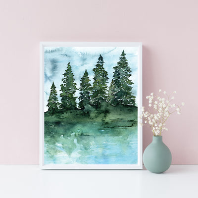 Pine Watercolor Print by Green Artist Designs