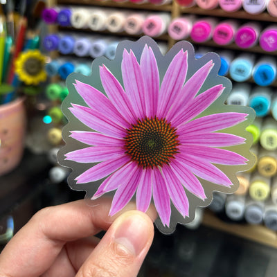 Clear Pink Coneflower Vinyl Sticker