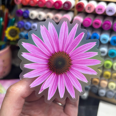 Clear Pink Coneflower Vinyl Sticker