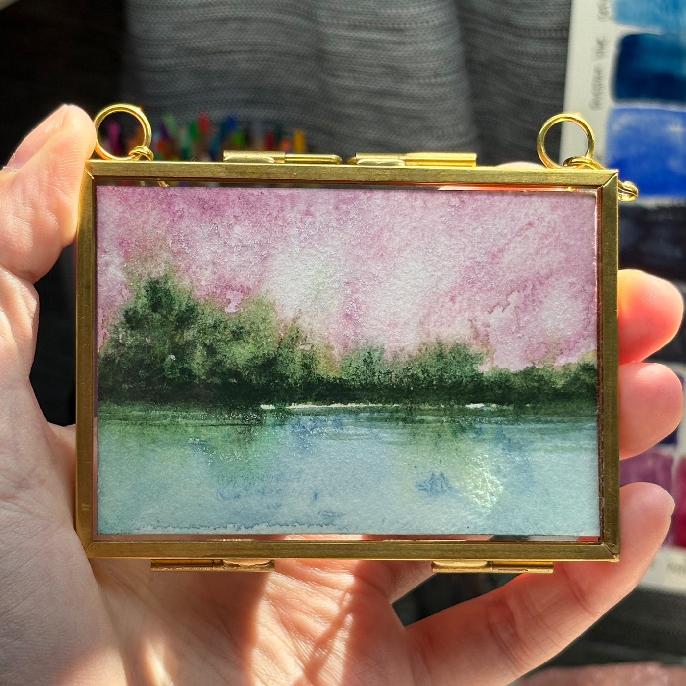 Original Watercolor In Floating Gold Frame #06