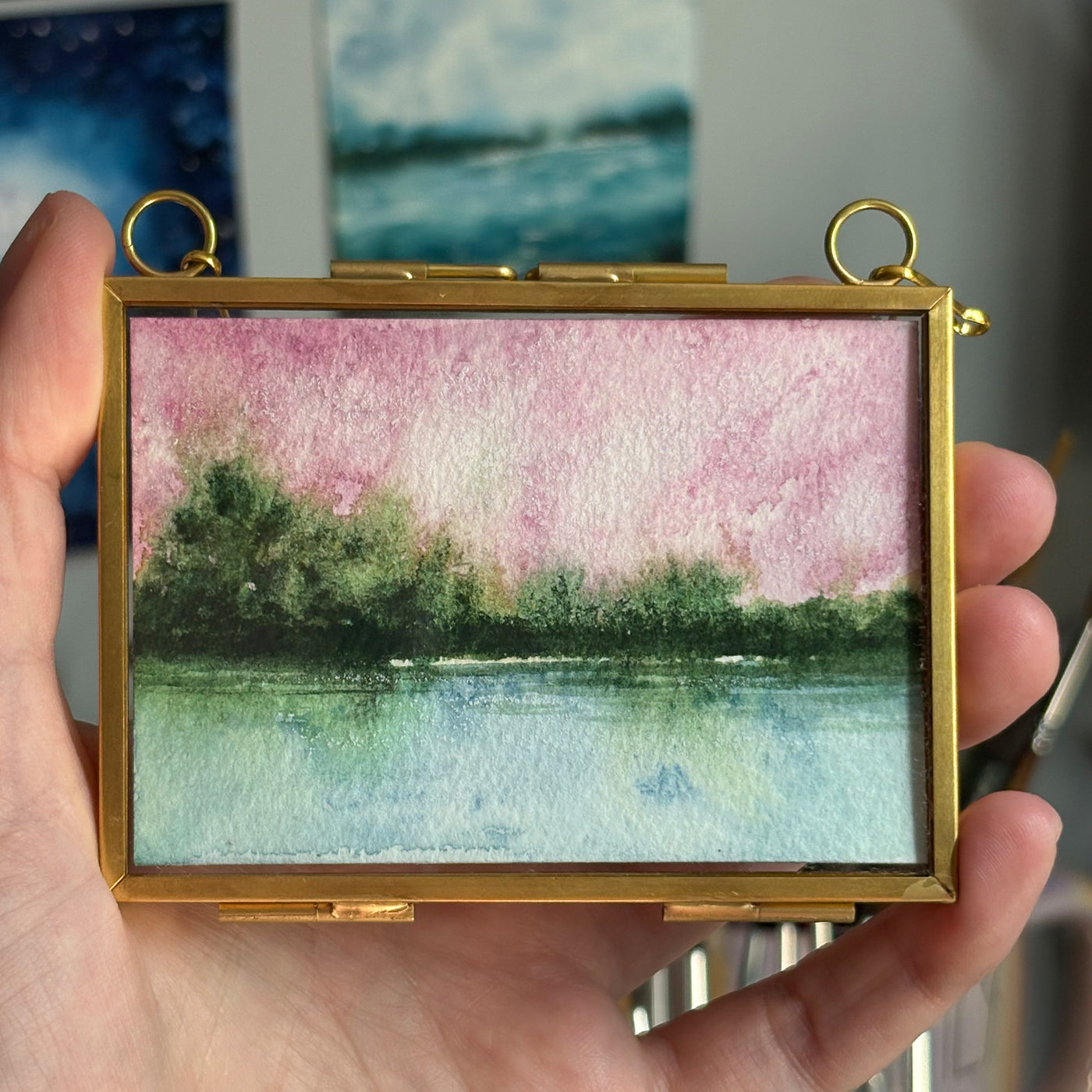 Original Watercolor In Floating Gold Frame #06