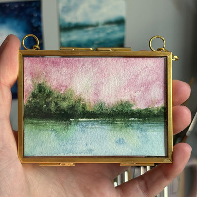 Original Watercolor In Floating Gold Frame #06