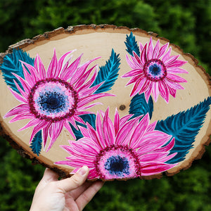 Pink Sunflowers Painted Wood Sign