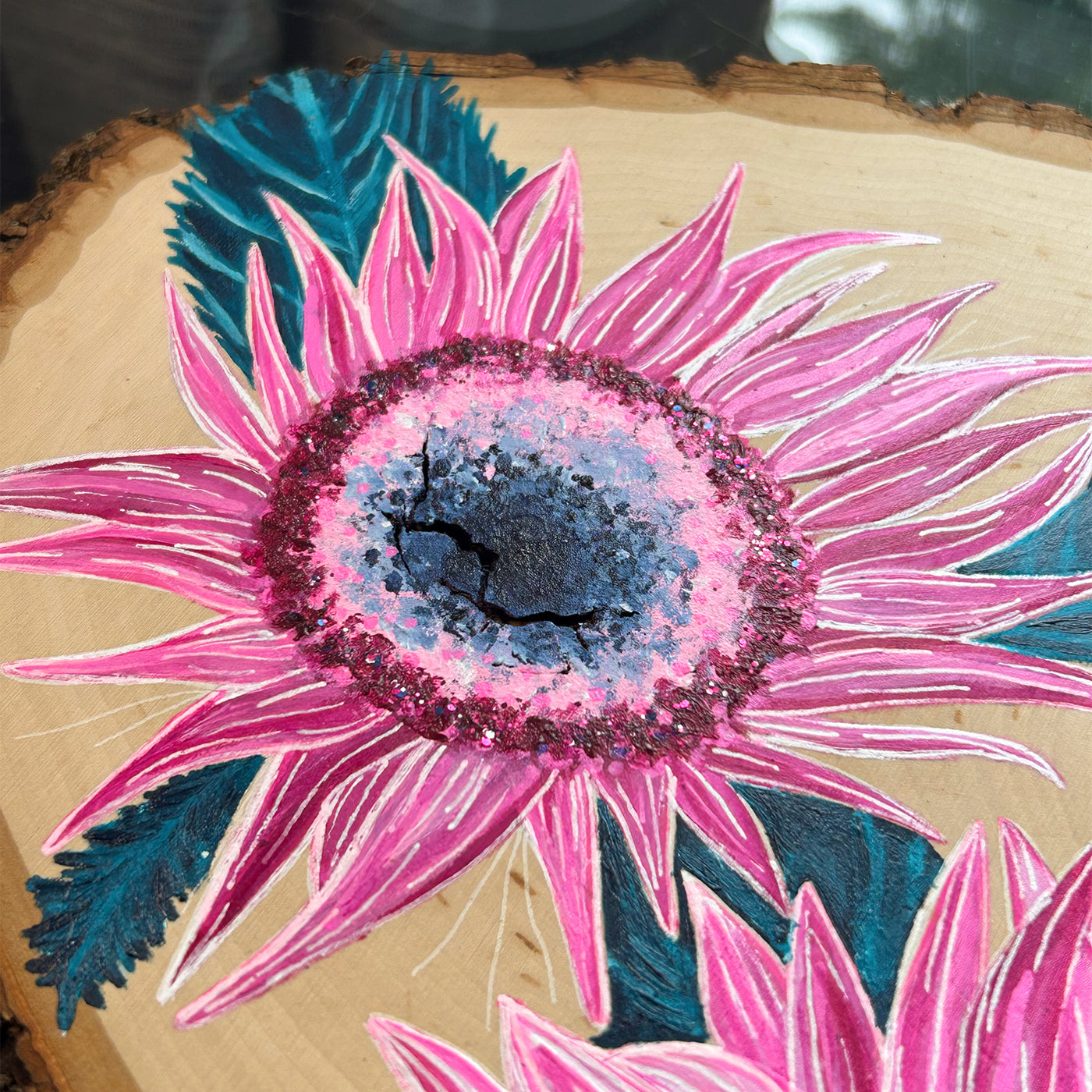 Pink Sunflowers Painted Wood Sign