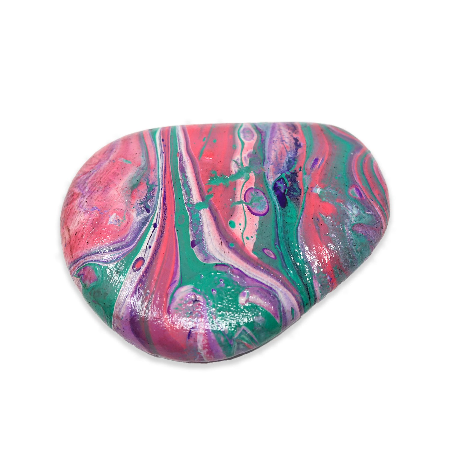 Acrylic Poured Painted Rock #2 – Green Artist Designs