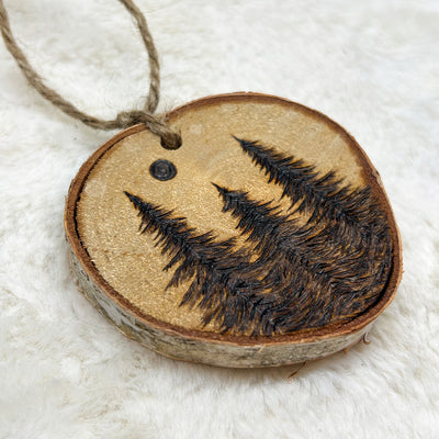 Wood Burned Forest Moon Ornament