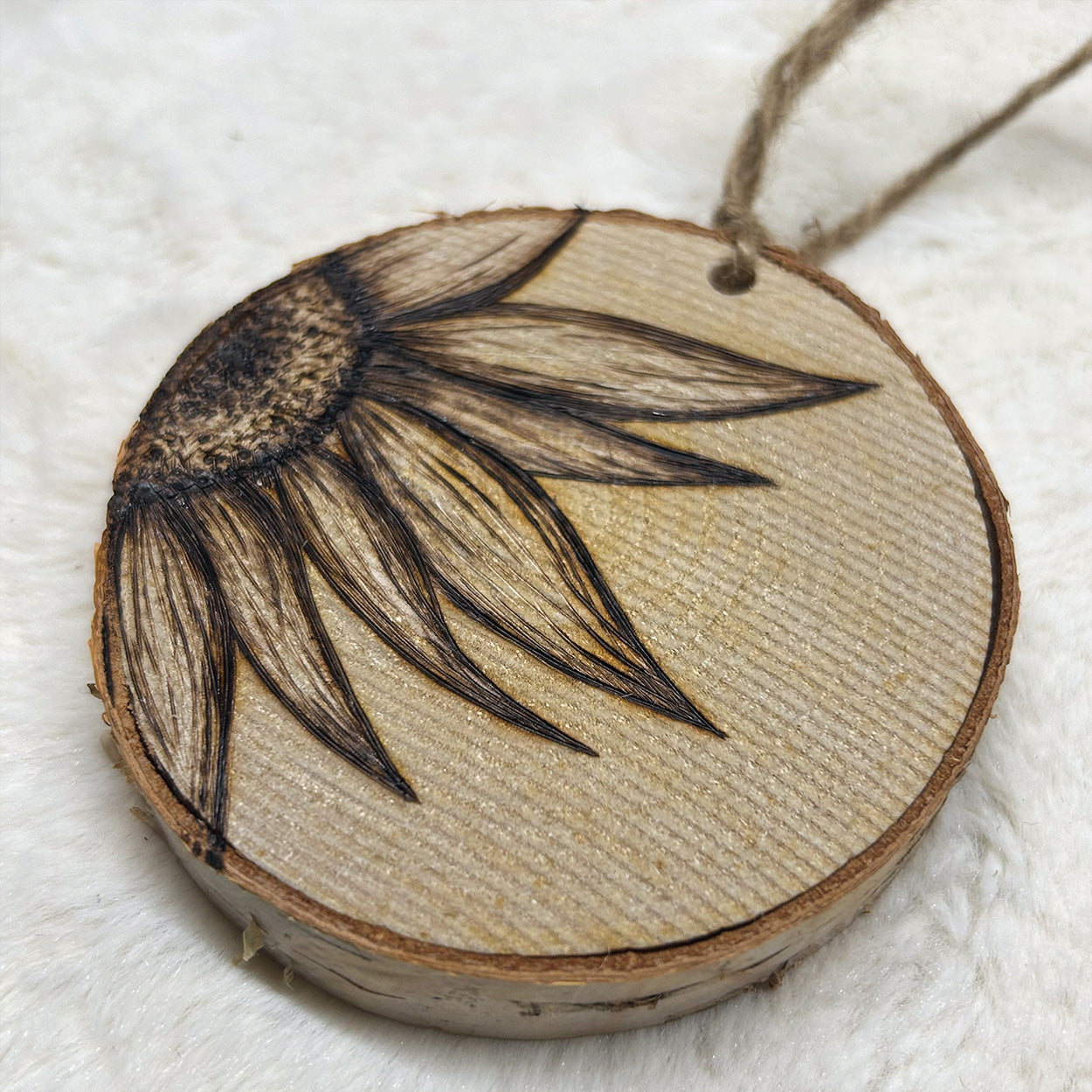 Wood Burned Sunflower Ornament