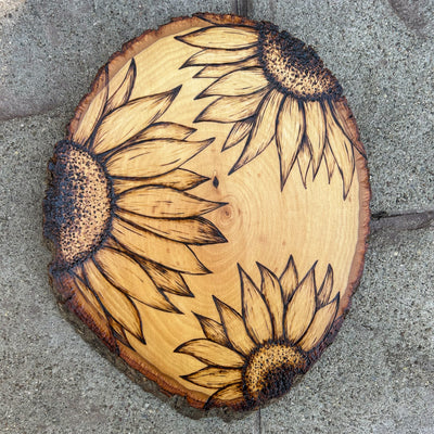 sunflower wood burned art