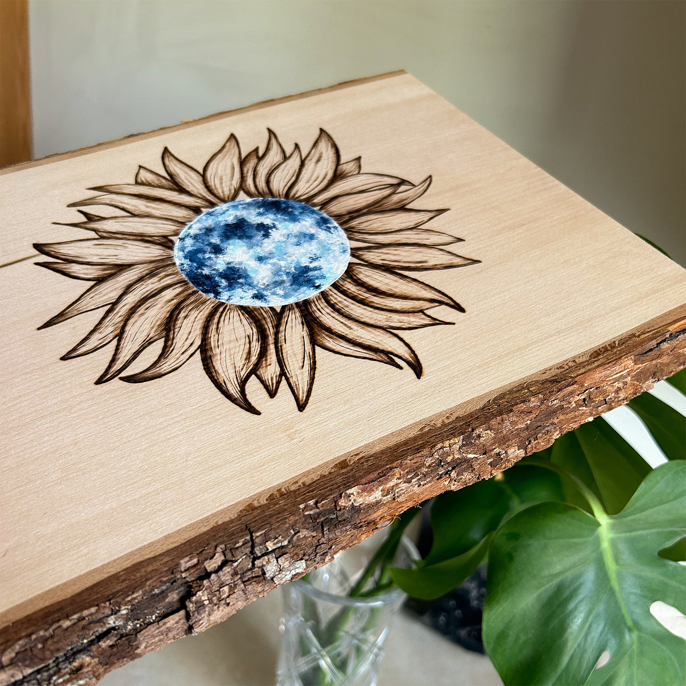 Sunflower Moon Wood Burned & Painted Sign