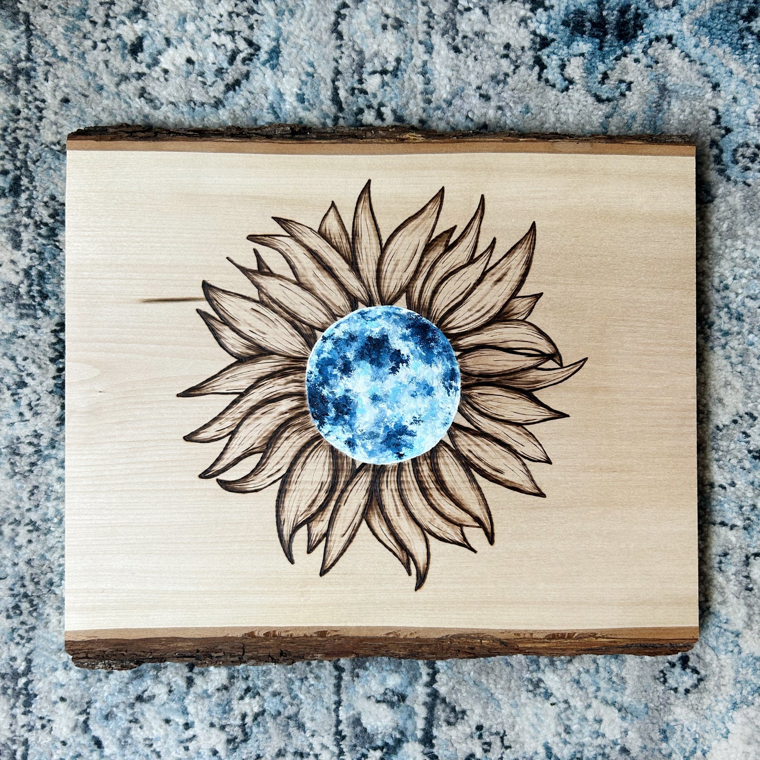 Sunflower Moon Wood Burned & Painted Sign