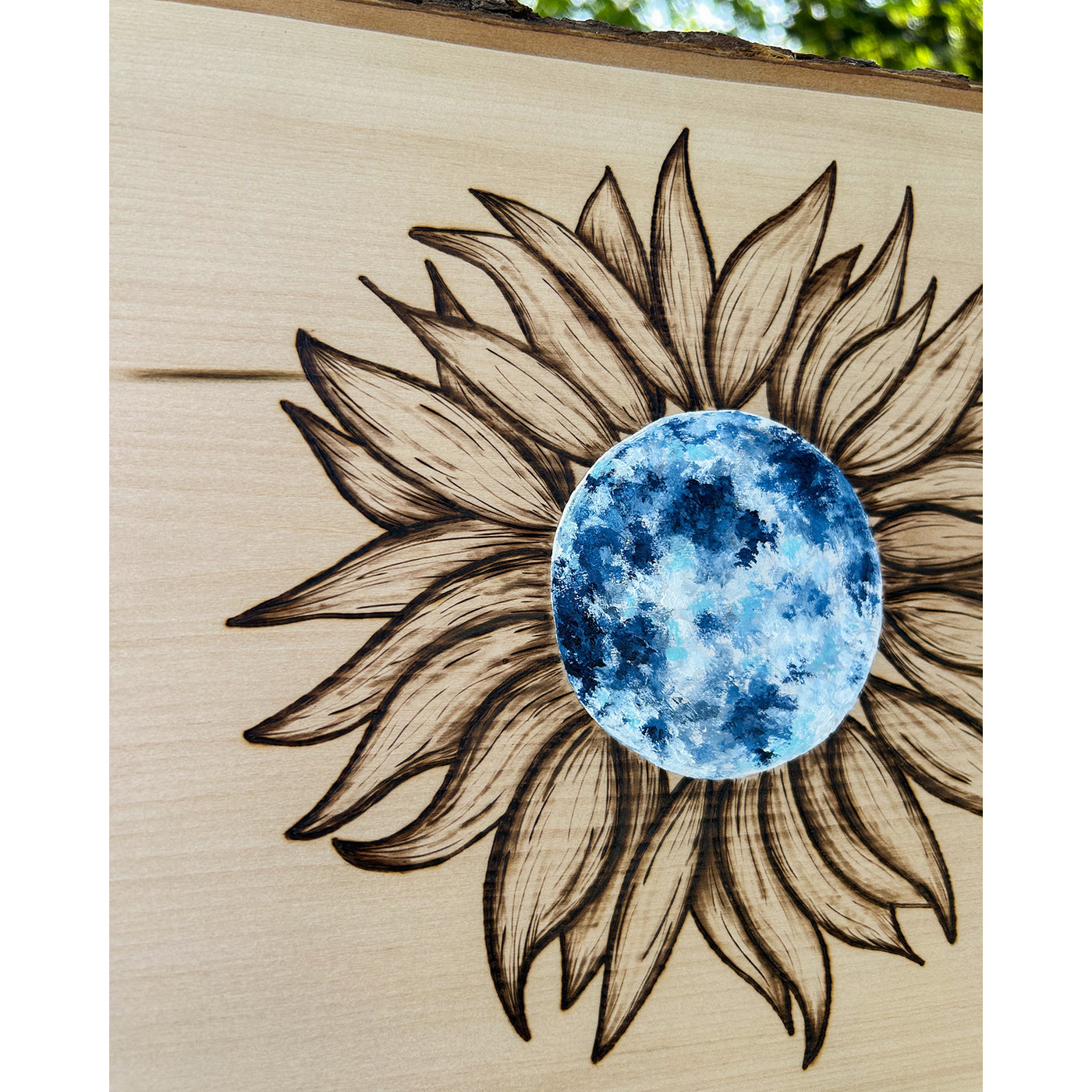 Sunflower Moon Wood Burned & Painted Sign