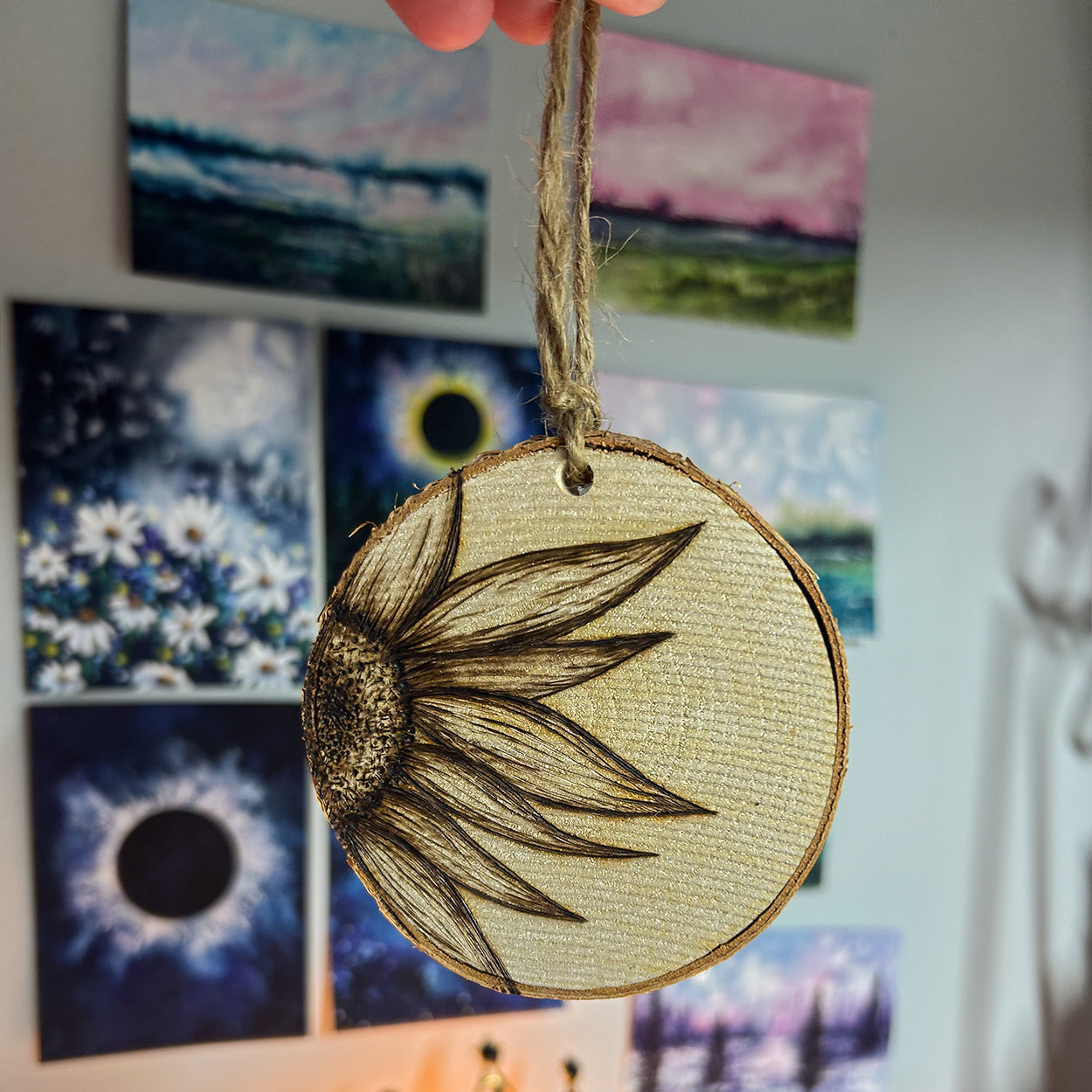 Wood Burned Sunflower Ornament