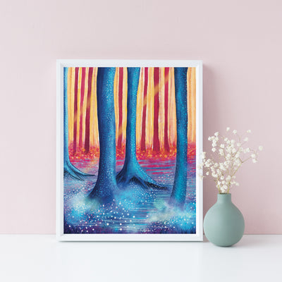 Mystical Sunset Forest Art Print