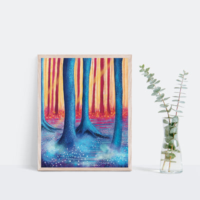 Mystical Sunset Forest Art Print