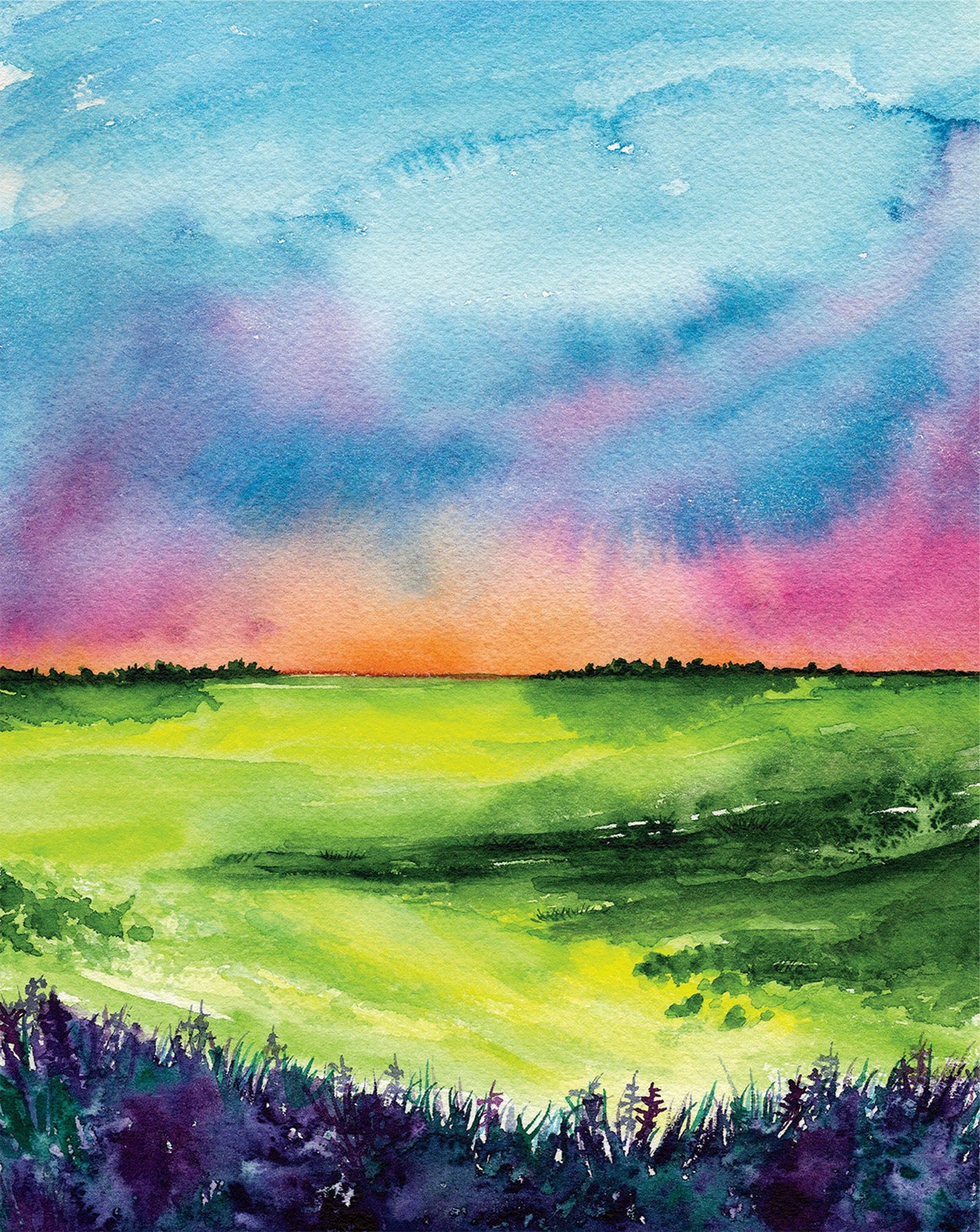 Sunset Field Landscape Art Print