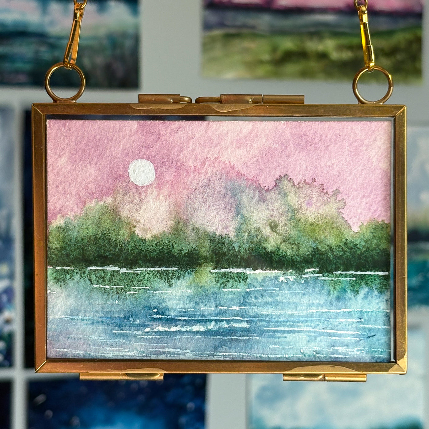 Original Watercolor In Floating Gold Frame #08