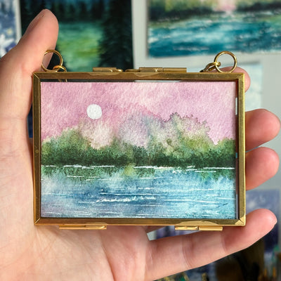 Original Watercolor In Floating Gold Frame #08