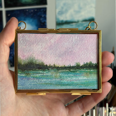 Original Watercolor In Floating Gold Frame #05