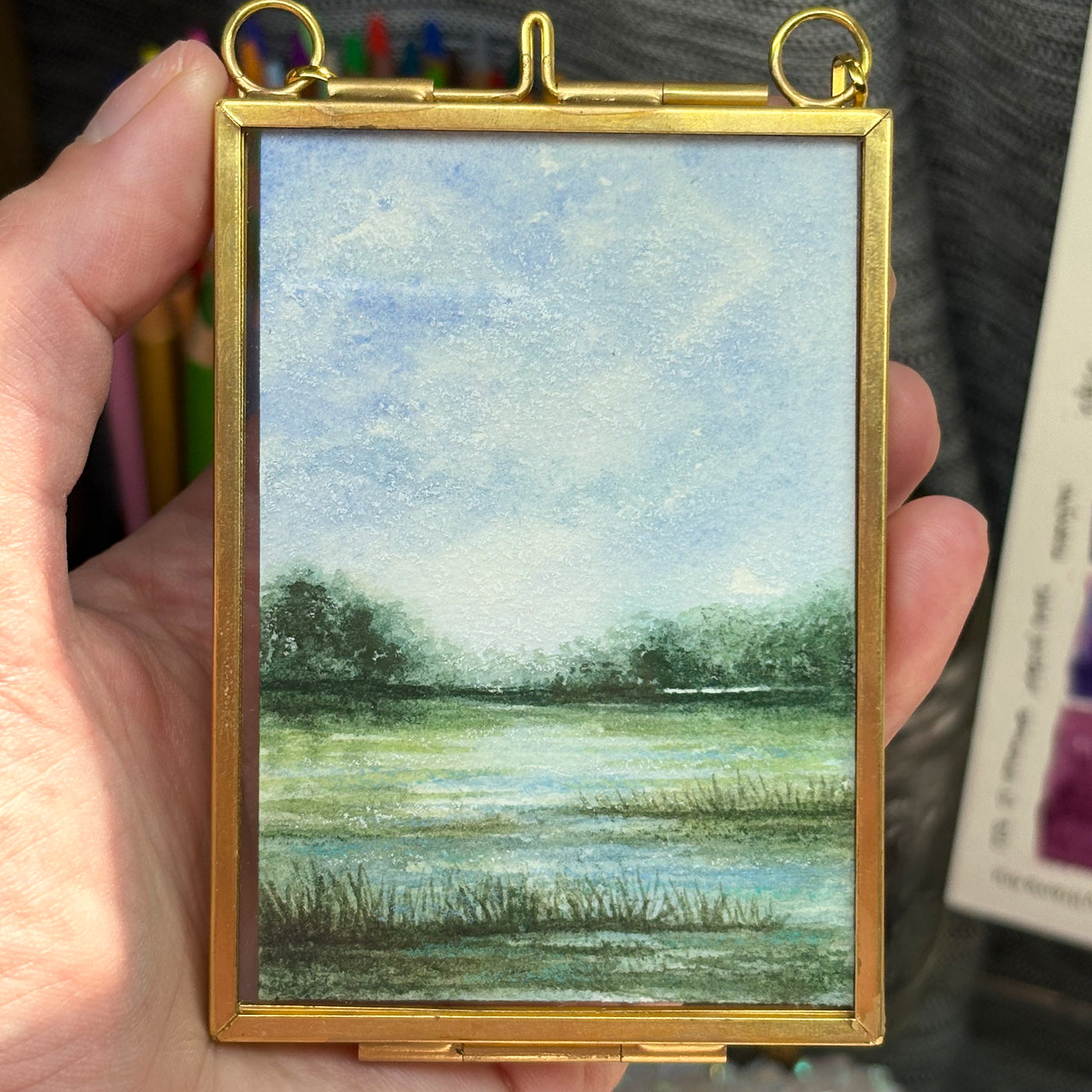 Original Watercolor In Floating Gold Frame #07