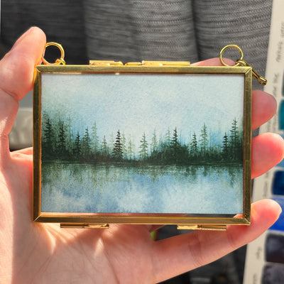 Original Watercolor In Floating Gold Frame #02