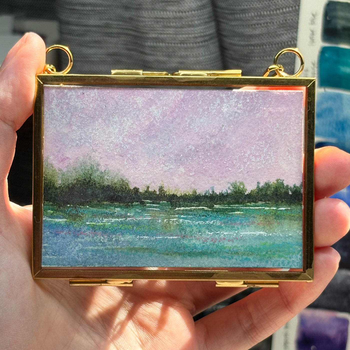 Original Watercolor In Floating Gold Frame #05