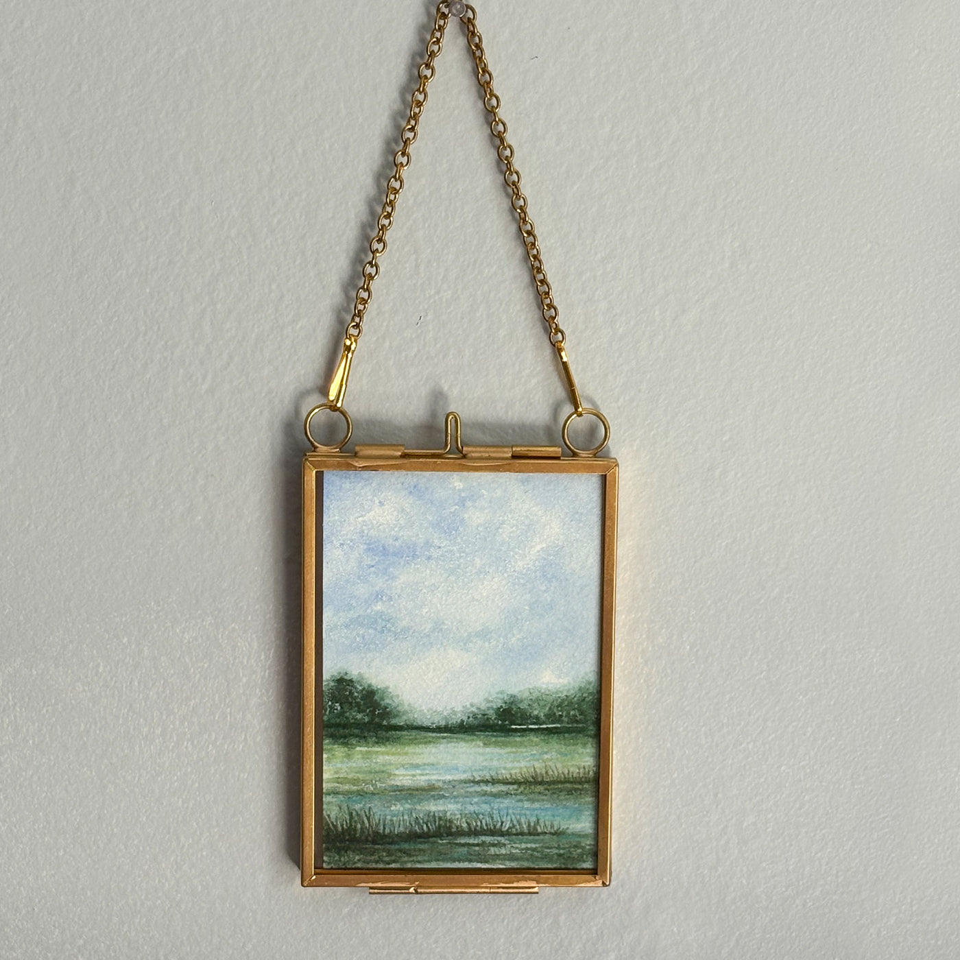Original Watercolor In Floating Gold Frame #07