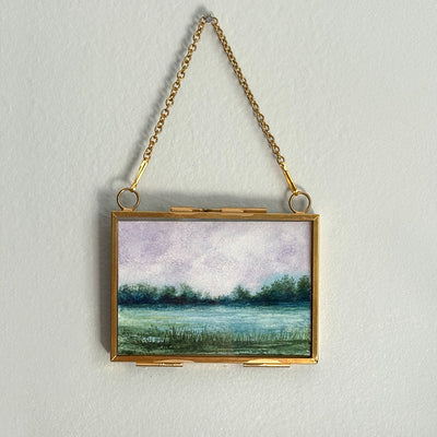 Original Watercolor In Floating Gold Frame #01