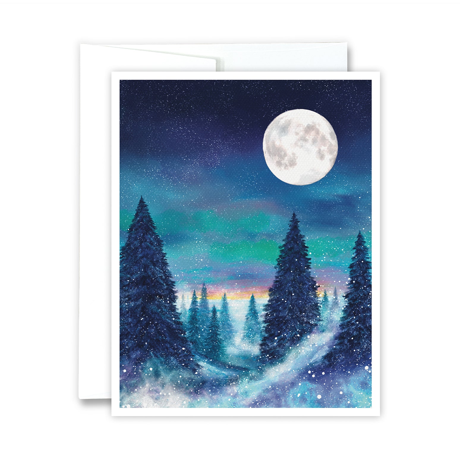 Moon Note Cards Winter Moon Notecard – Green Artist Designs