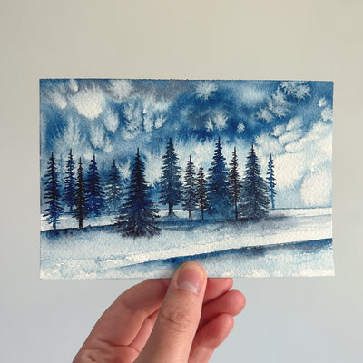 Frozen Forest Original Watercolor Painting