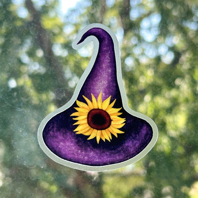 Clear Sunflower Witch Hat Vinyl Sticker